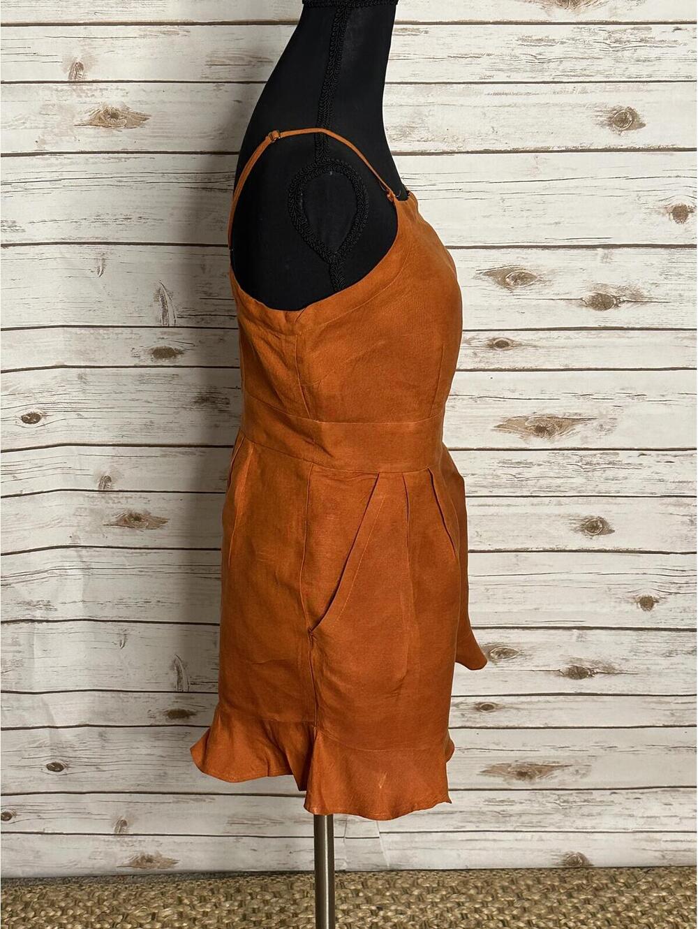 LOFT sleeveless ruffled hem romper Size 4 linen-blend rust coastal summer - Picture 5 of 9